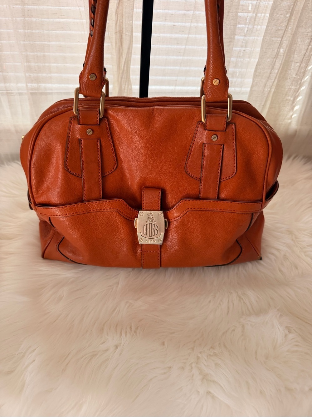 Vintage MARC CROSS Orange Leather Shoulder Bag with Gold Hardware
